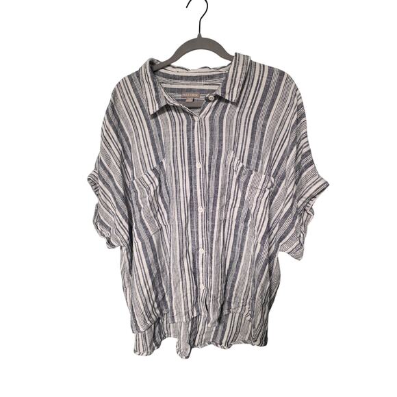 Falls Creek Button Down Shirt Size 3X White & Grey Striped Linen Blend Teacher - Picture 1 of 7